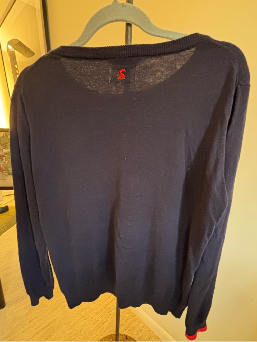 Navy Cotton Crewneck Sweater with Intarsia French Dog - Picture 9 of 9
